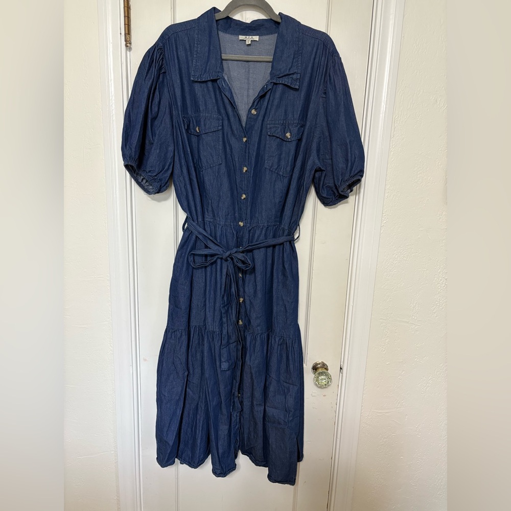 Navy Button-Up Midi Dress